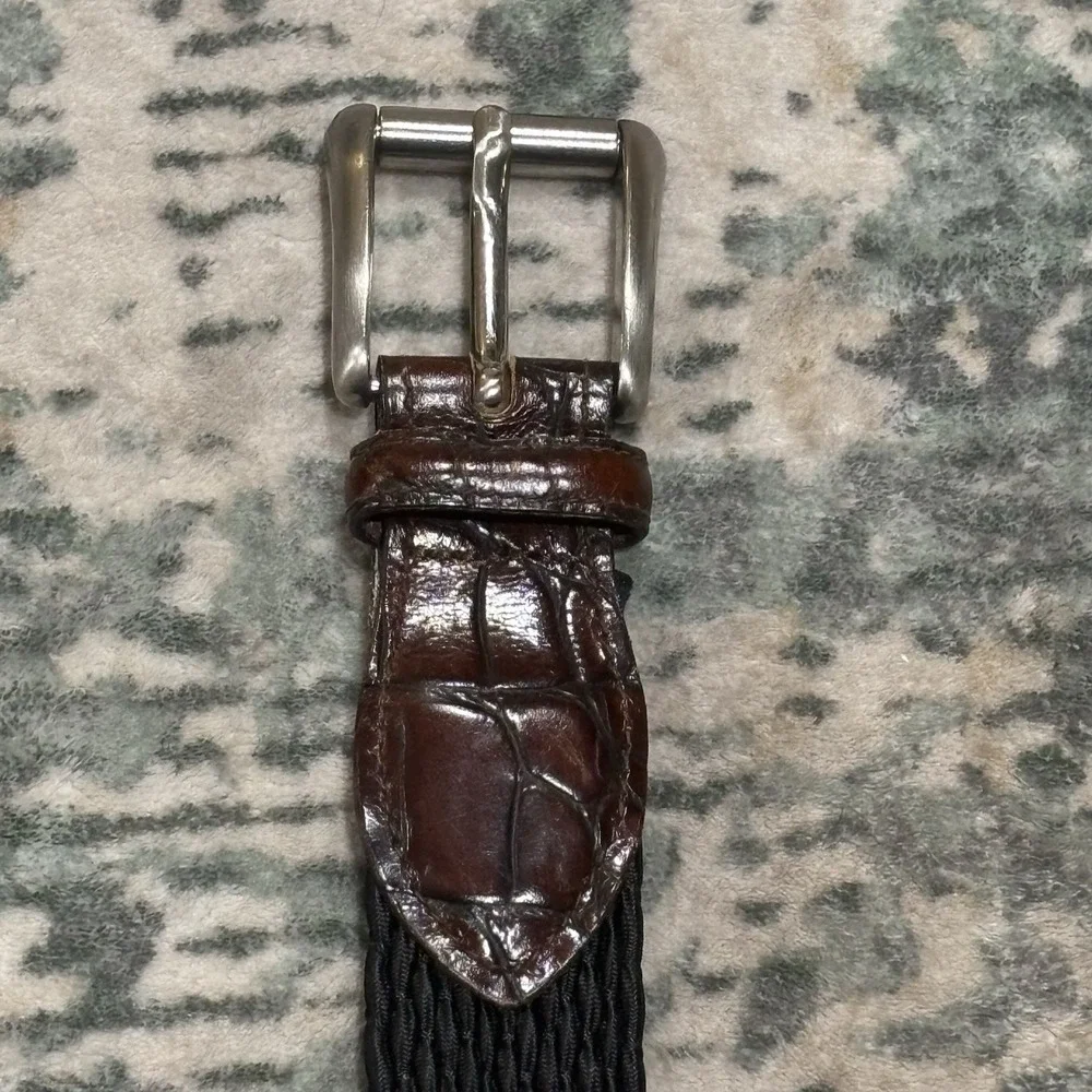 Vintage Crookhorn Belt Brown Croc Woven Black USA Size 40